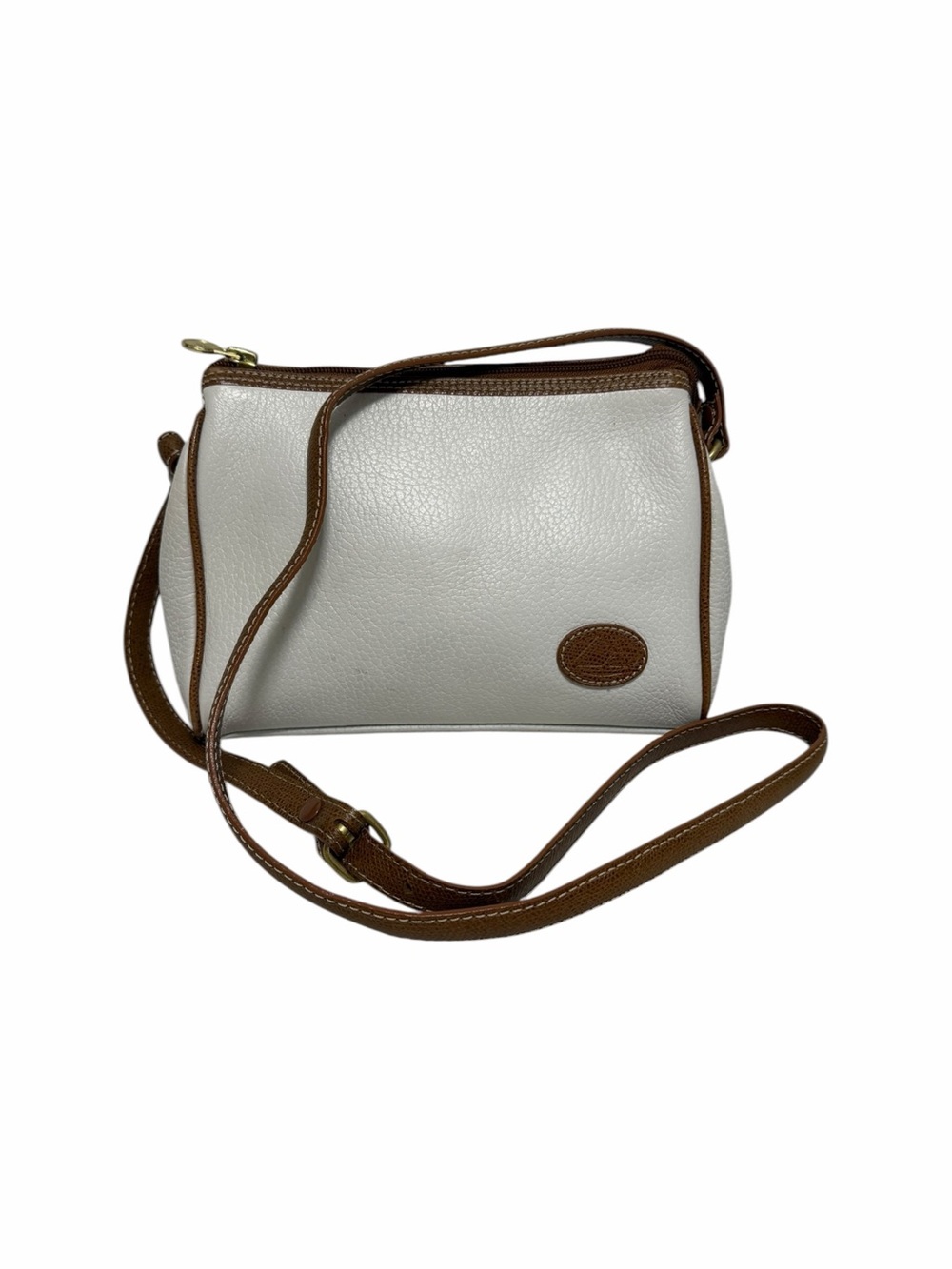 Liz Claiborne Pebbled White/Tan Leather Crossbody Handbag